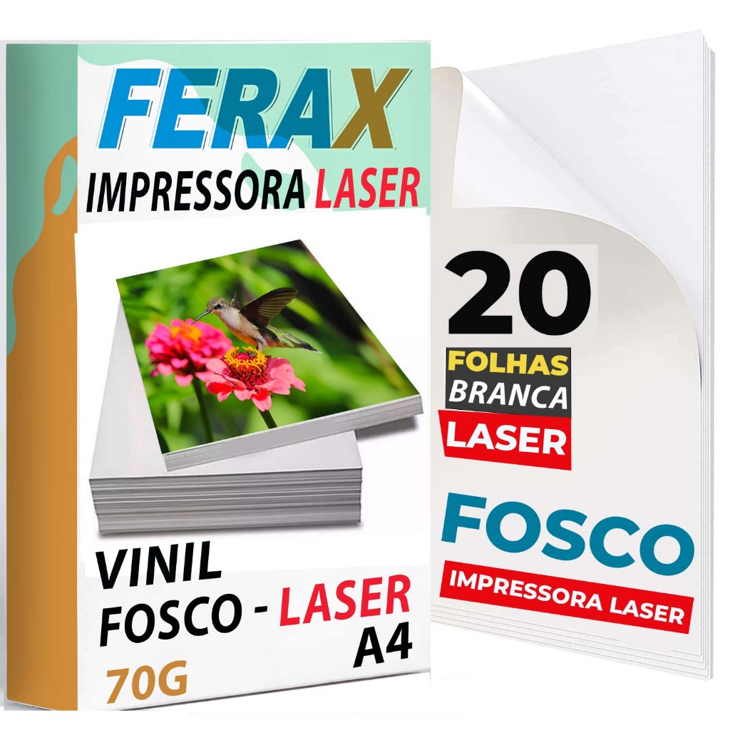 Ferax 20 Folhas Vinil Branco Fosco Adesivo A4 Para Impressora Laser - À Prova D'água