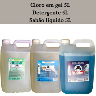 5litros sabão liquido + 5 litros cloro em gel + 5litros detergente neutro em Oferta na Shopee