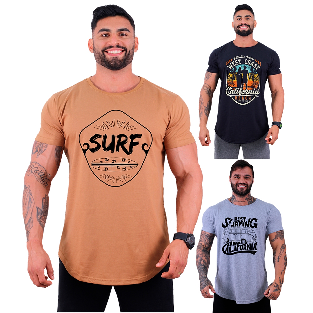 Kit 3 Camisetas Longline MXD Conceito SURF Prancha Praia Surfista