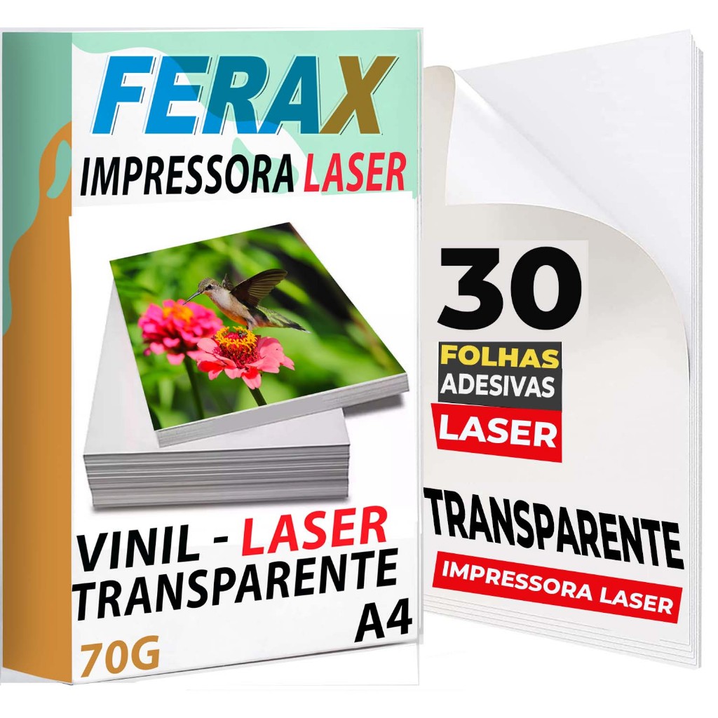 Ferax 30 Folhas de Vinil Transparente 100% A4 Para Impressora a Laser - A Prova D'água
