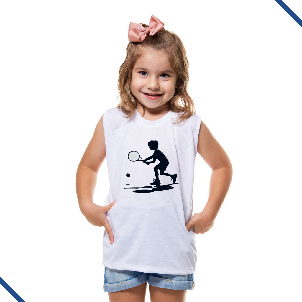 Camiseta Regata Infantil Menino Tenista Tenis Raquete Jogar Jogador Esportista