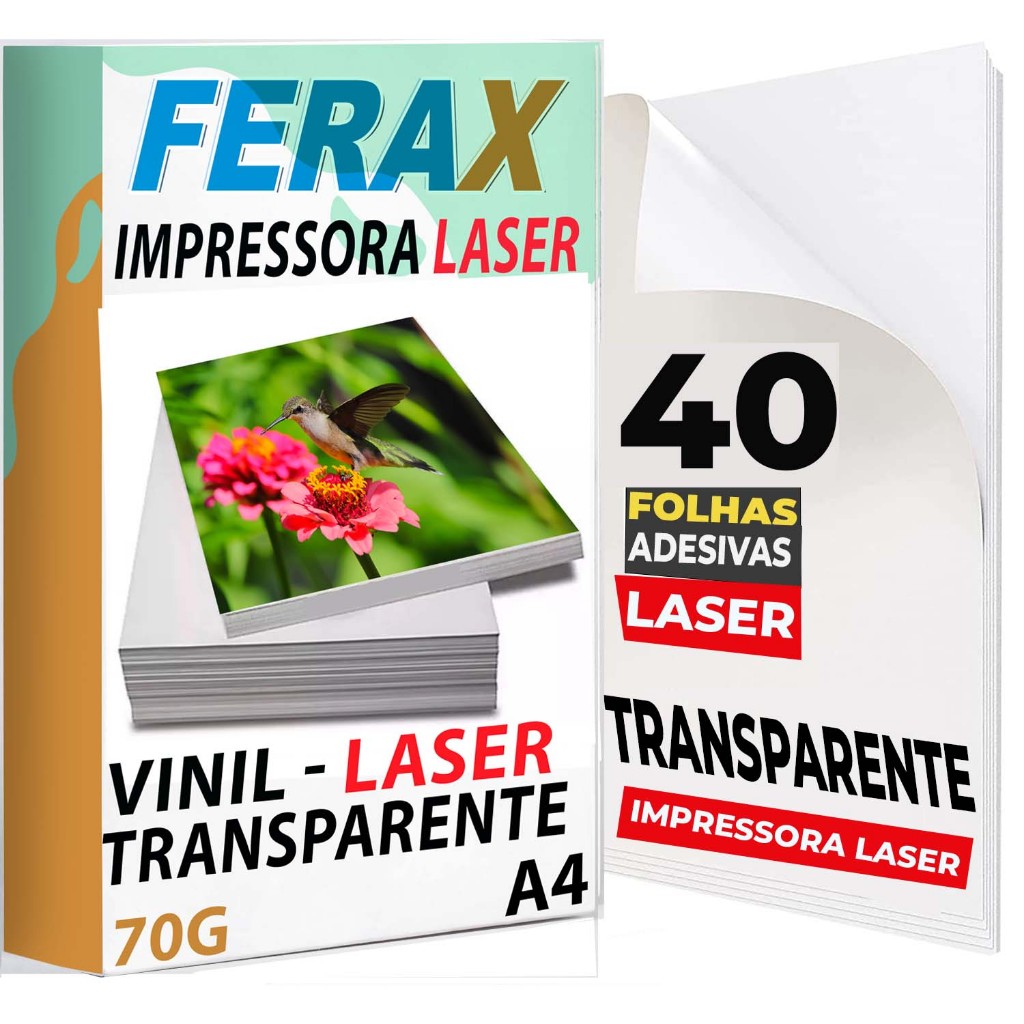Ferax 40 Folhas de Vinil Transparente 100% A4 Para Impressora a Laser - A Prova D'água