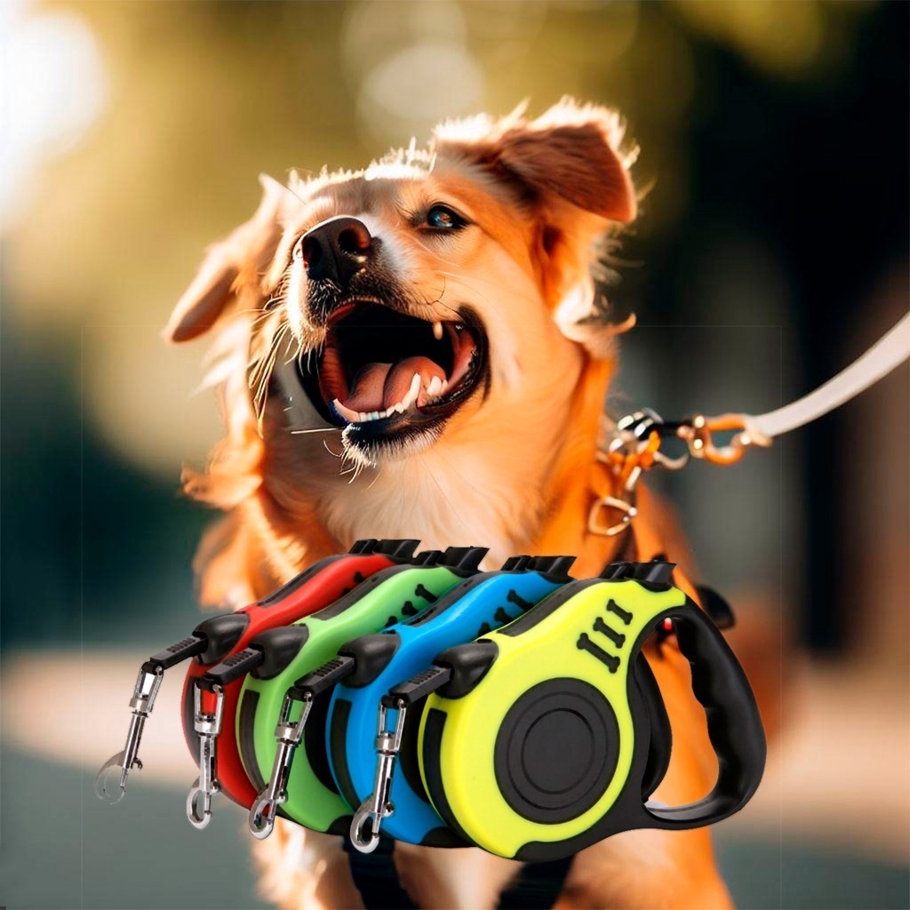 Coleira Guia Retrátil 3/5 Metros Pets Cachorro Cães Gatos Resistente Com Trava Até 11.33kg