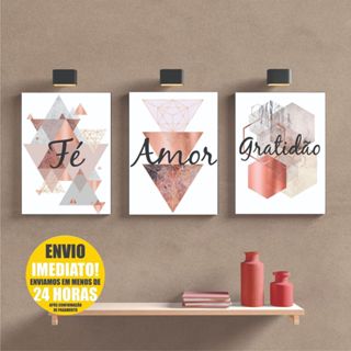 Kit Quadros Decorativos 3 Partes Fé Amor Gratidão 20x30cm Sala Quarto Escritório em Oferta na Shopee