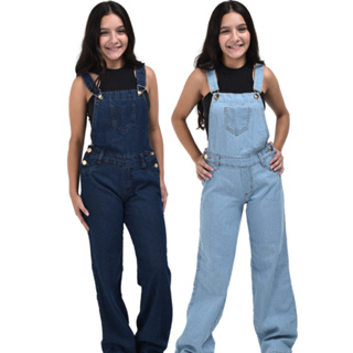 Kit com 2 jardineiras calça feminina jeans com alça macacão 10 ao 16 em Oferta na Shopee