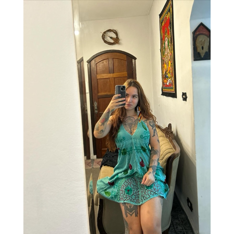 Vestido Indiano Curto Hippie em Oferta na Shopee