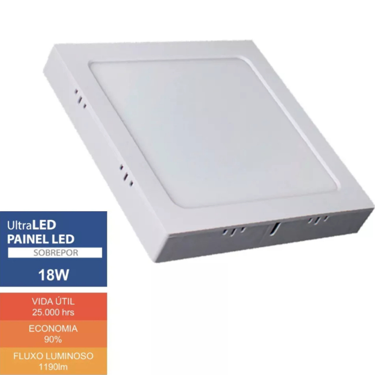 Kit 10 Painel Plafon Led 18w Quadrado Sobrepor 6500K Super Econômica Branco Frio Ultra Luz