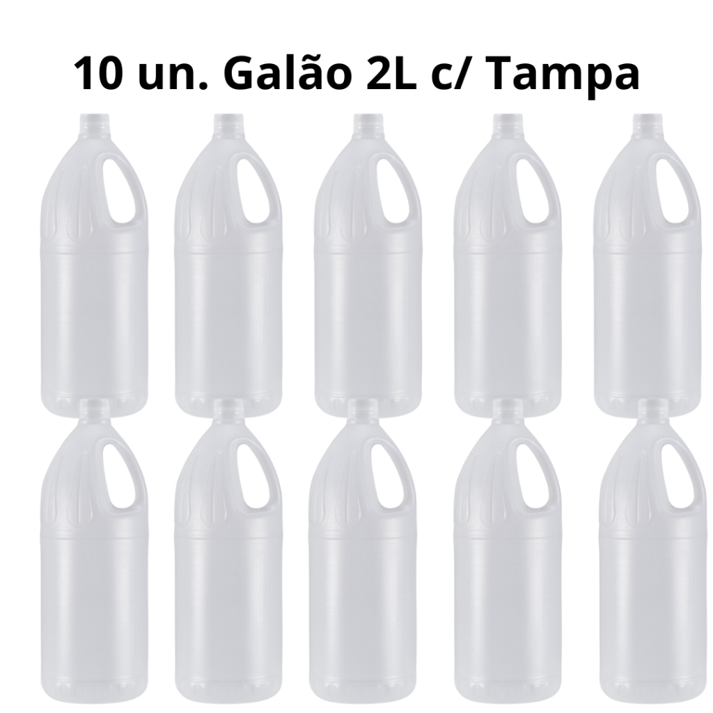 10 un Galão 2 Litros Redondo com Tampa bom para Shampoo Detergente Desinfetante