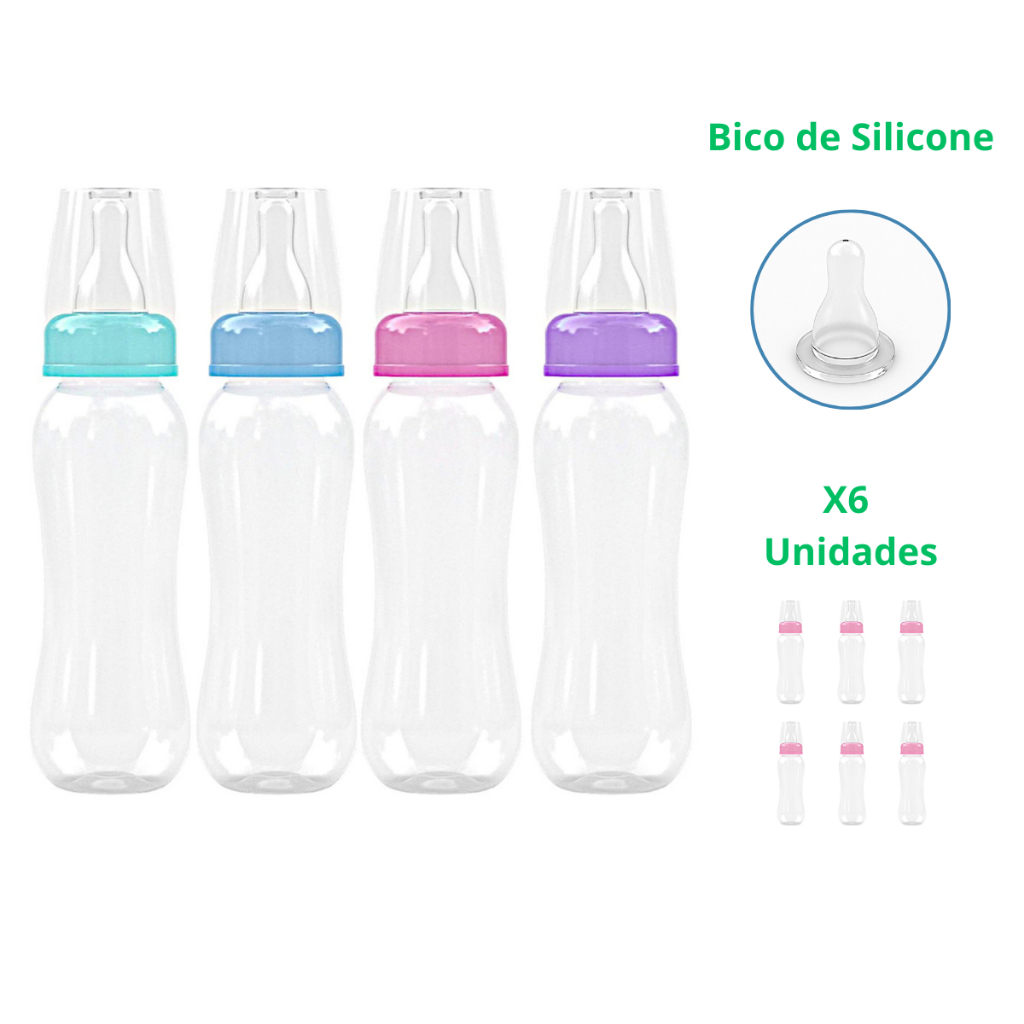 Kit 6 Mamadeiras Bebê Menino Menina 240 Ml Saquinho Bico de Silicone Mamadeira 240ml em Oferta na Shopee