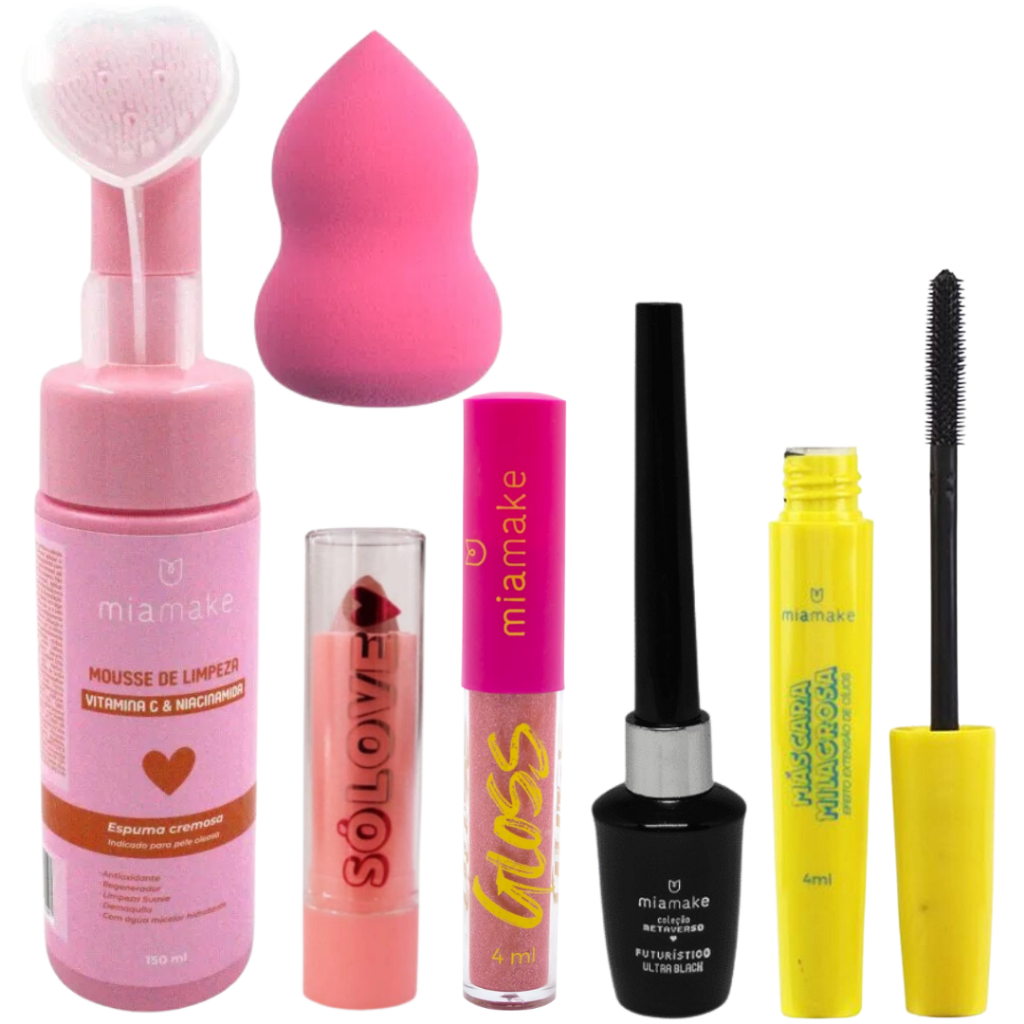 Kit De Maquiagem Completo Batom Lip Tint Rímel Delineador