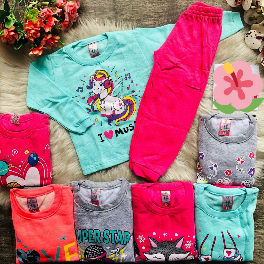 Conjunto de Moletom infantil meninas  01 ao 08 quentinha blusa de frio  infantil inverno