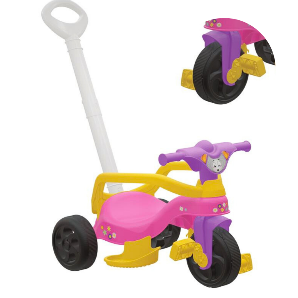 Motoca Triciclo Infantil Velotrol Feminino Com Pedal, Apoio para Pés, Empurrador e Protetor em Oferta na Shopee