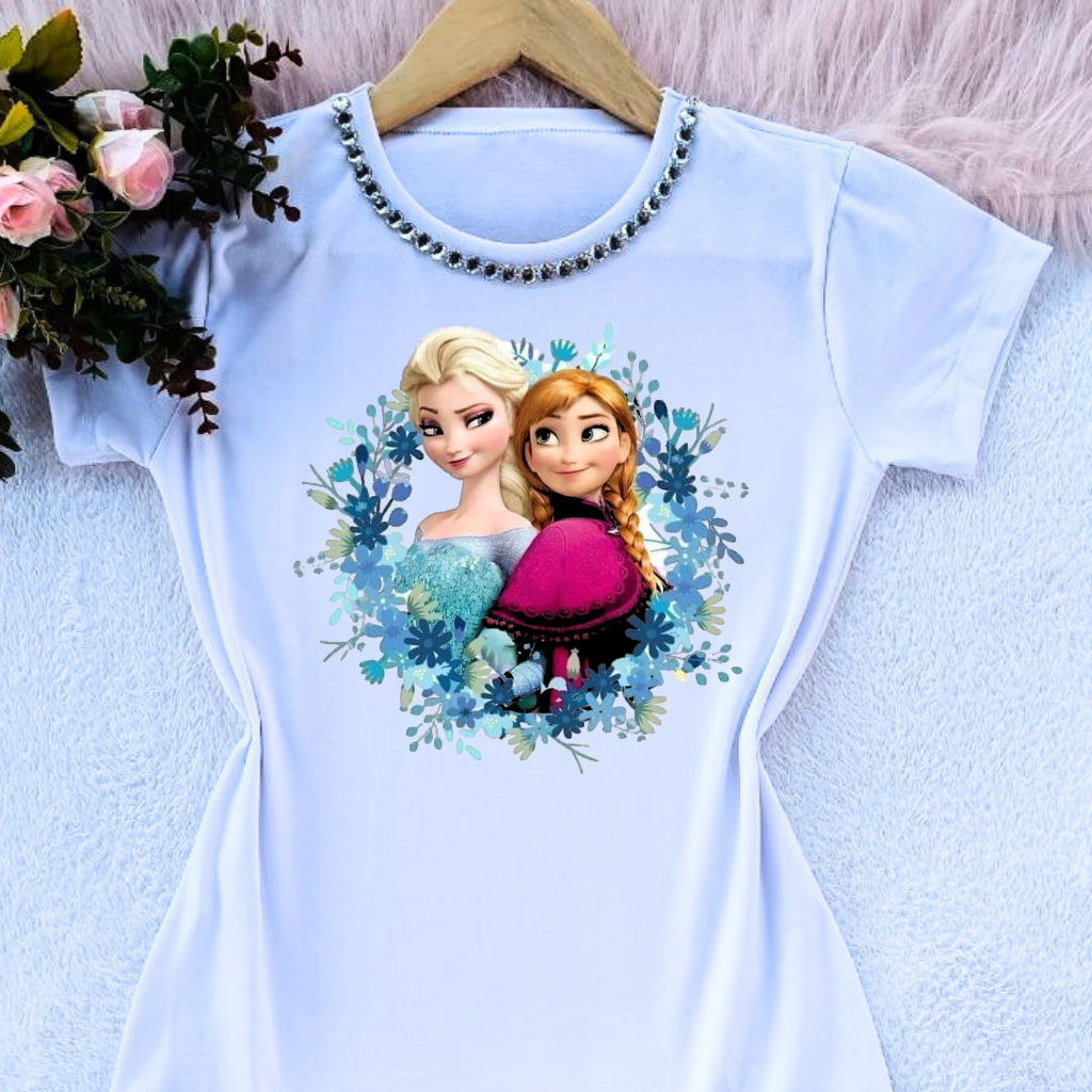 Camiseta blusa camisa t shirt feminina Elza e Ana com e sem pedrarias em Oferta na Shopee