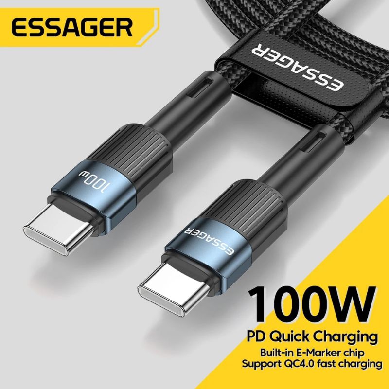 cabo carregador tipo c Essager 100w carregador xiaomi usb tipo c para usb c cabo USB-C pd carregador de carregamento rápido cabo de fio para macbook samsung xiaomi tipo-c cabo usbc Carregador Essager