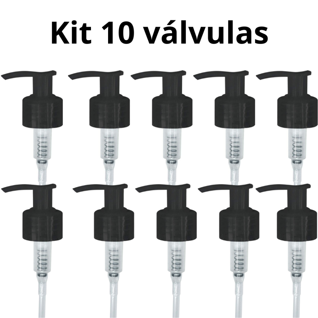 Kit 10un de Valvula Pra Shampoo Pump Dosadora 28/410 Preta Para Frascos 500/1000/1500ML - Shampoo, Condicionador, Creme