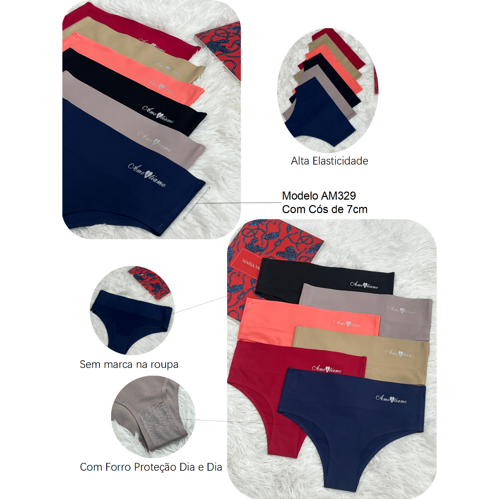 Kit com 3/6 Calcinhas Cós Alta 5cm ou 7cm Sem Costura Tanga Cores Sortidos Lisa em Oferta na Shopee