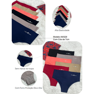 Kit com 3/6 Calcinhas Cós Alta 5cm ou 7cm Sem Costura Tanga Cores Sortidos Lisa em Oferta na Shopee