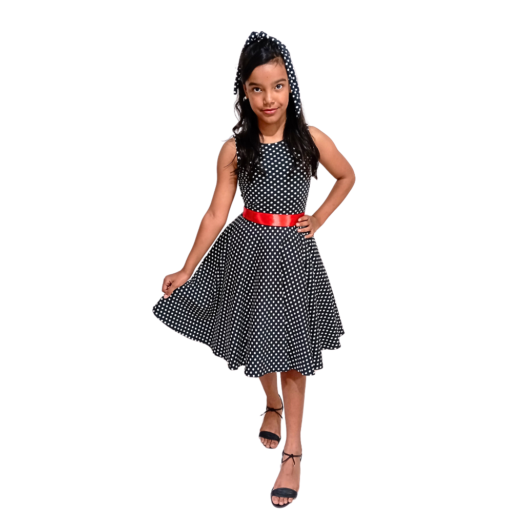Vestido Infantil Poazinho regata com saiote Moda Evangélica Feminina