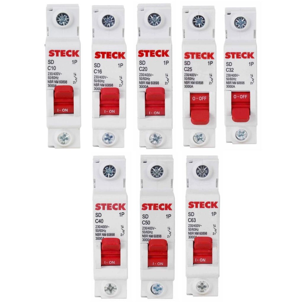 Disjuntor Unipolar Monopolar Steck 10a, 16a, 20a, 25a, 32a, 40a, 50a ou 63a - Curva C