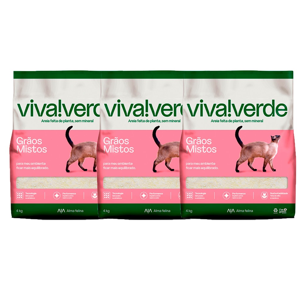 Kit 3 Areia Higiênica Para Gatos Biodegradável Descomplicada Viva Verde 4Kg - Pets