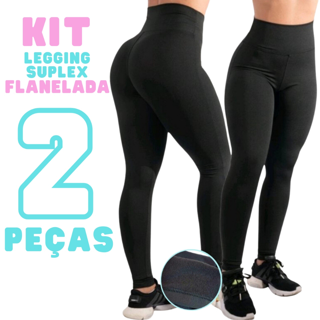 Kit 2 Calças Legging Flanelada Grossa Calça Leg Peluciada Forrada Por Dentro Costura Refor...