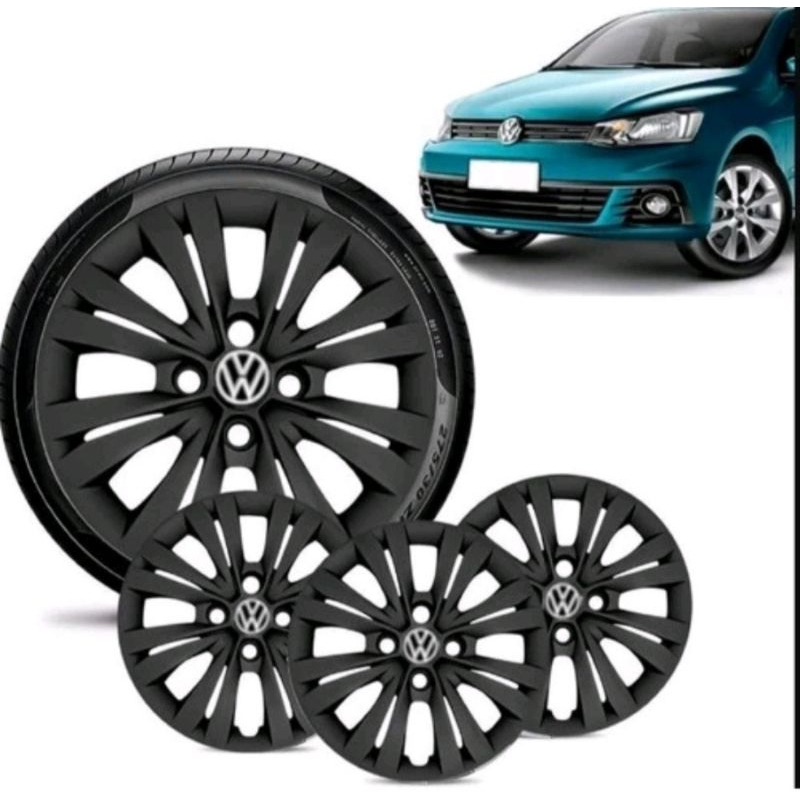 jogo calota Volkswagen gol aro 14 G3 G4 G5 G6 G7 e G8 preto fosco com emblemas Vw