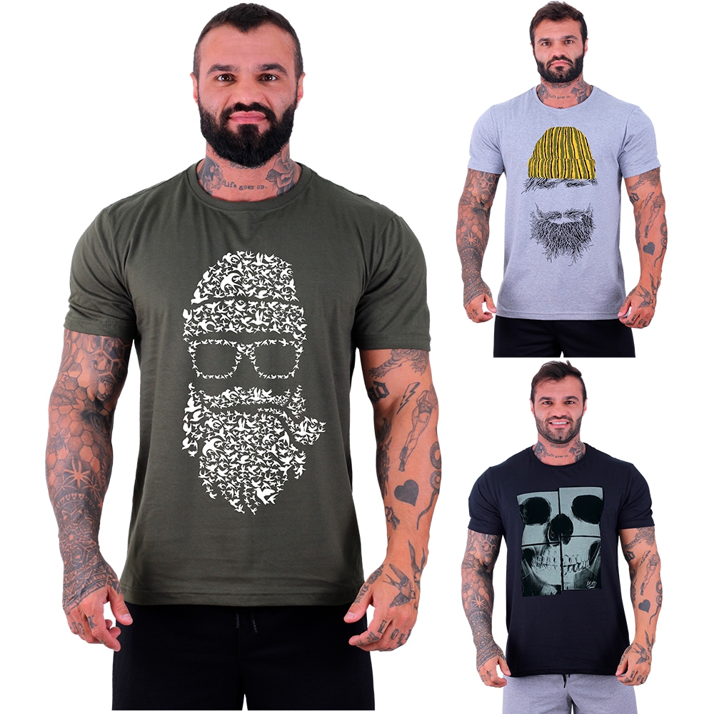 Kit 3 Camisetas Masculinas Tradicionais MXD Conceito Get Big Or Die Trying Muscles Loading