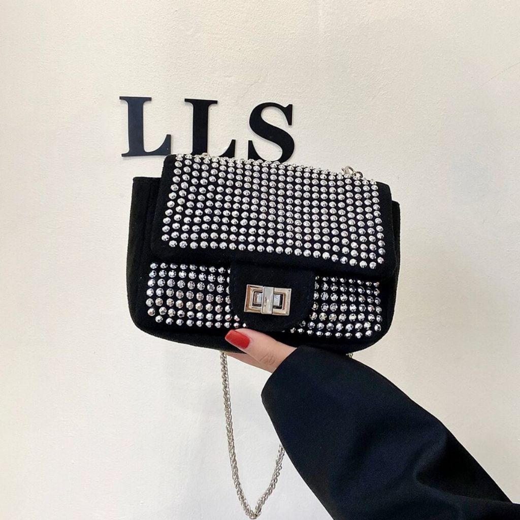 Bolsa Feminina Transversal Clutch Strass Brilho Balada De Corrente Chic Festas Casamentos — imagem 2 de 2