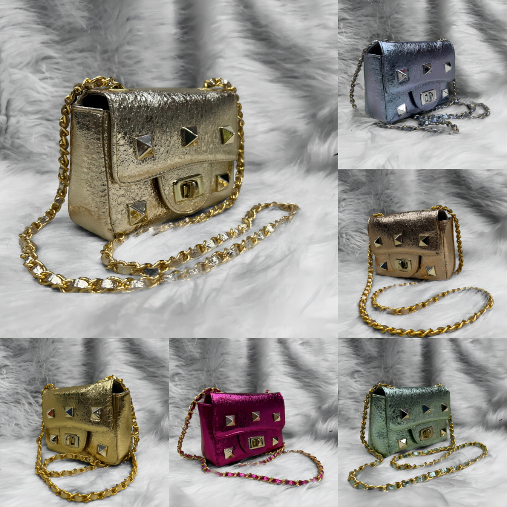 Bolsa Metalizada Bordada  Quadrado Tiracolo Com Corrente E Tirinha Transpassada em Oferta na Shopee