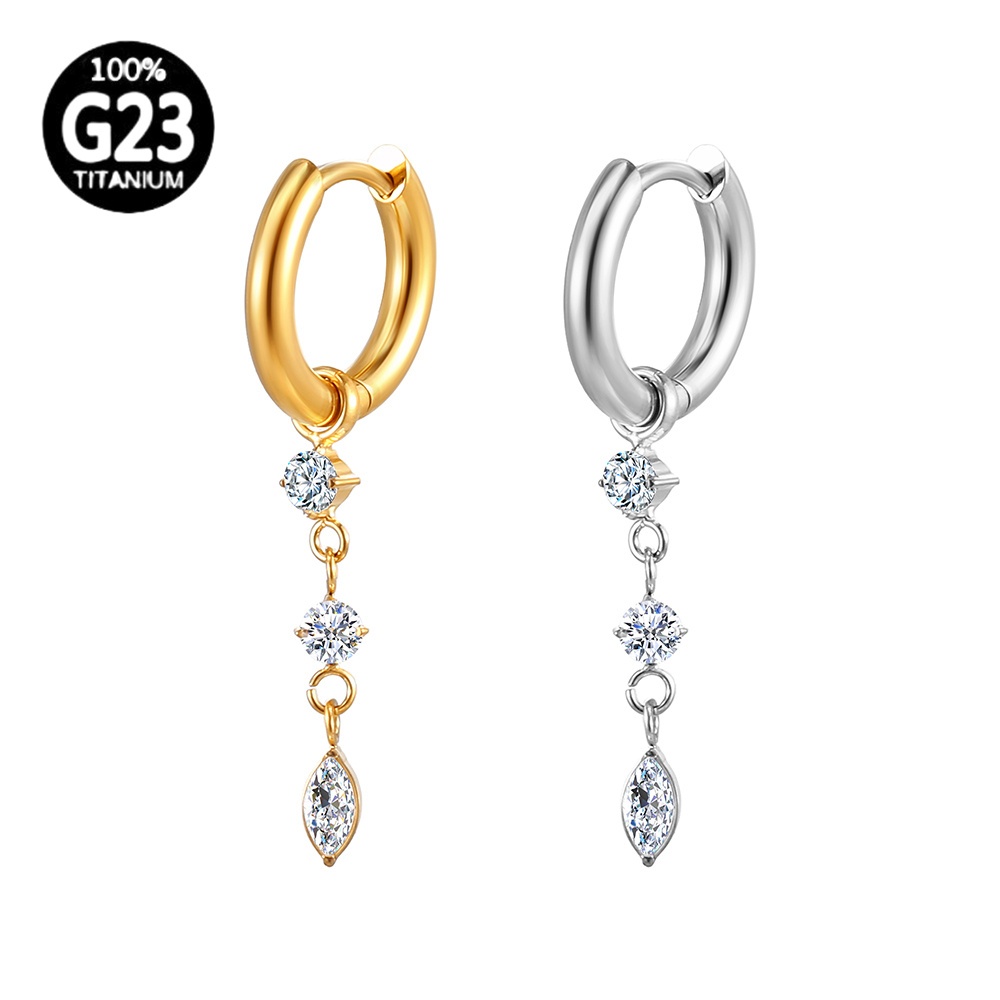Piercing Helix Conch Argola Clik Titânio Pvd Com Pingente Zircônia Cravejada