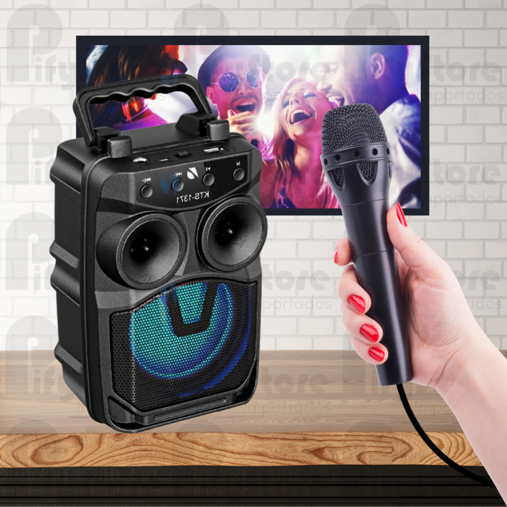 Caixa de Som Portátil Com Microfone Karaoke Bluetooth Rádio FM PenDrive SD kts 1371 super bass