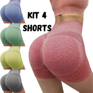 Kit 4 Shorts Legging Academia Short Feminino Levanta Bumbum Sem Costura Cintura Alta em Oferta na Shopee