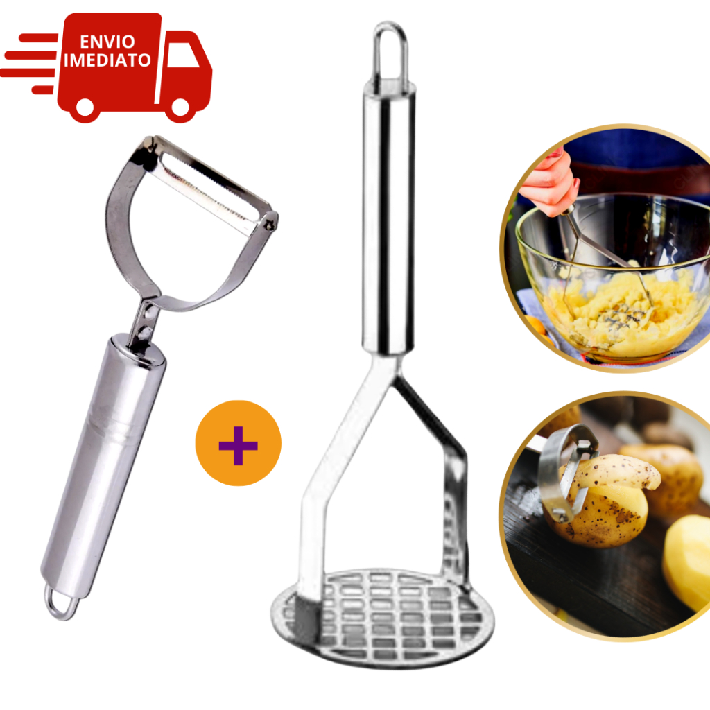 Kit Amassador de Batata e Descascador de Legumes Para Cenoura Batatas Amassador Para Purê Aço Inox