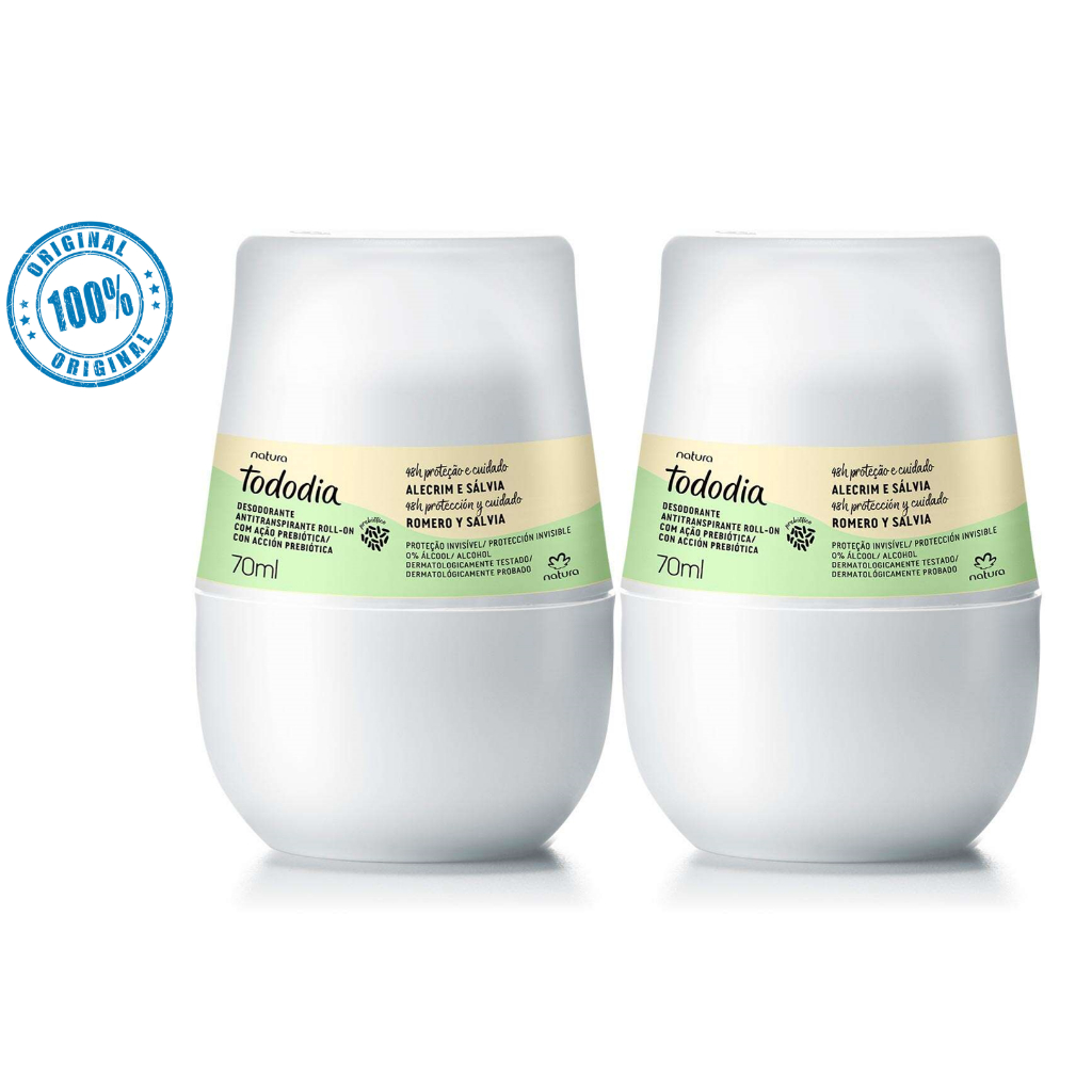 Natura Tododia Desodorante Antitranspirante Roll-on Alecrim e Sálvia - KIT 2 unidades de 70ml cada em Oferta na Shopee