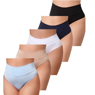Kit 5 Calcinhas Cós Alto Tanga Lisa Calcinha Modeladora Lingerie Feminina