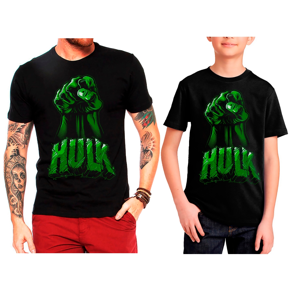 Kit Camiseta Heróis Hulk Tal pai tal filho 100% algodão Super heróis