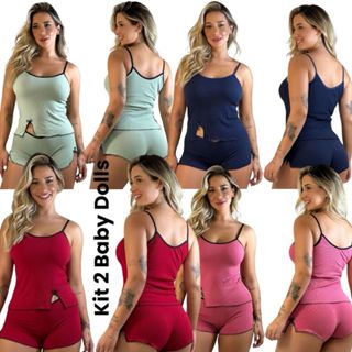 Kit 2 Short Doll Para Dormir Algodão Luxo Blusa Shortinho Baby Doll Revenda Sortidas