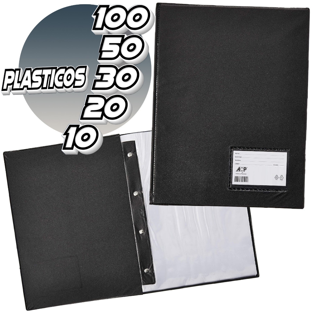 Pasta Catalogo com 100, 50, 30, 20 e 10 Envelopes Plásticos Finos 240x330mm Oficio A4 Preta - ACP