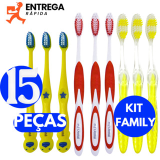 Kit 15 Escova de Dente Médias e Mácias Adulto e Infantil com Design Único de Patinho Envio de Cores Sortidas