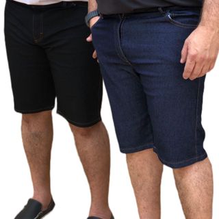 Kit 2 Bermudas Jeans Masculina Shorts Masculino Plus Size Azul Escuro Preta em Oferta na Shopee