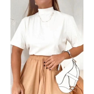 Blusa T-shirt básica lisa malha 100% algodão gola ribana fashion em Oferta na Shopee