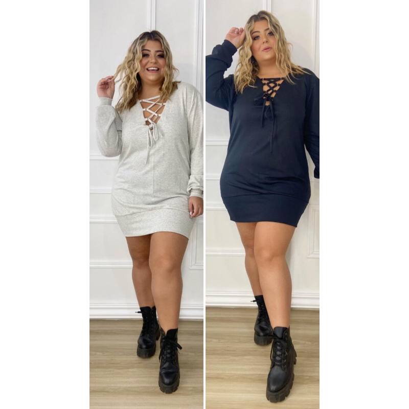 Blusão Vestido Plus Size de Moletinho De Frio Moda Blogueira All Curve