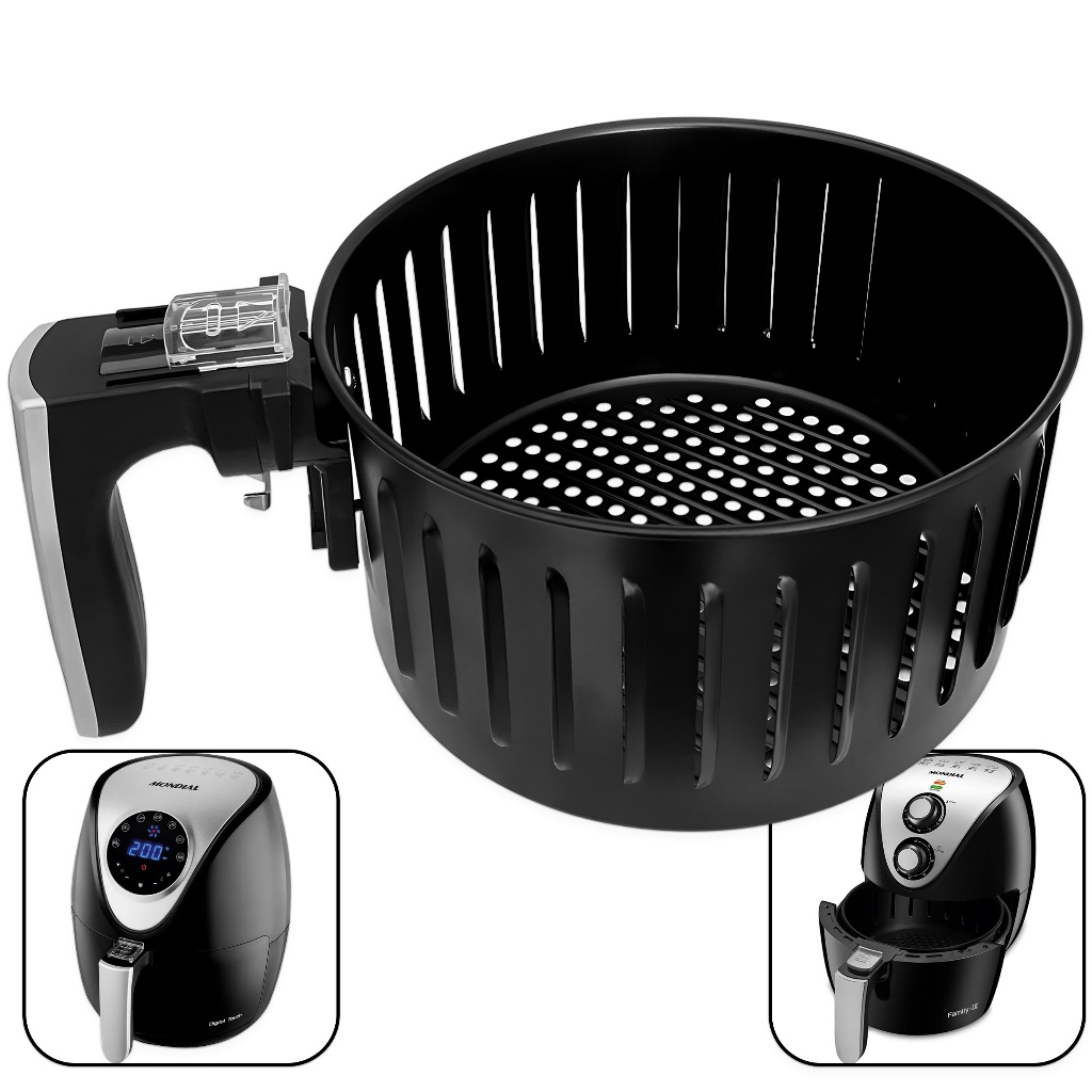 Cesta Completa Antiaderente Redonda com Cabo Puxador Alça para Airfryer Mondial AF-29 AF-30 AF-31