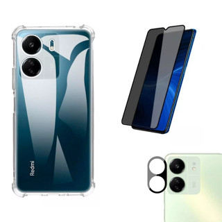 KIT Para Xiaomi Redmi 13c | Película de Privacidade 3D - Capa Capinha Anti Impacto - Película da Câmera 3D