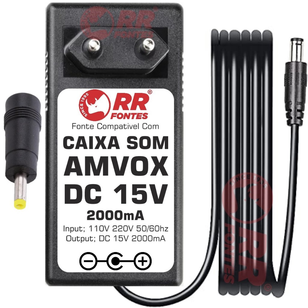 Fonte Carregador 15v Para Caixa De Som Amvox Aca-850 FESTA Amplificada