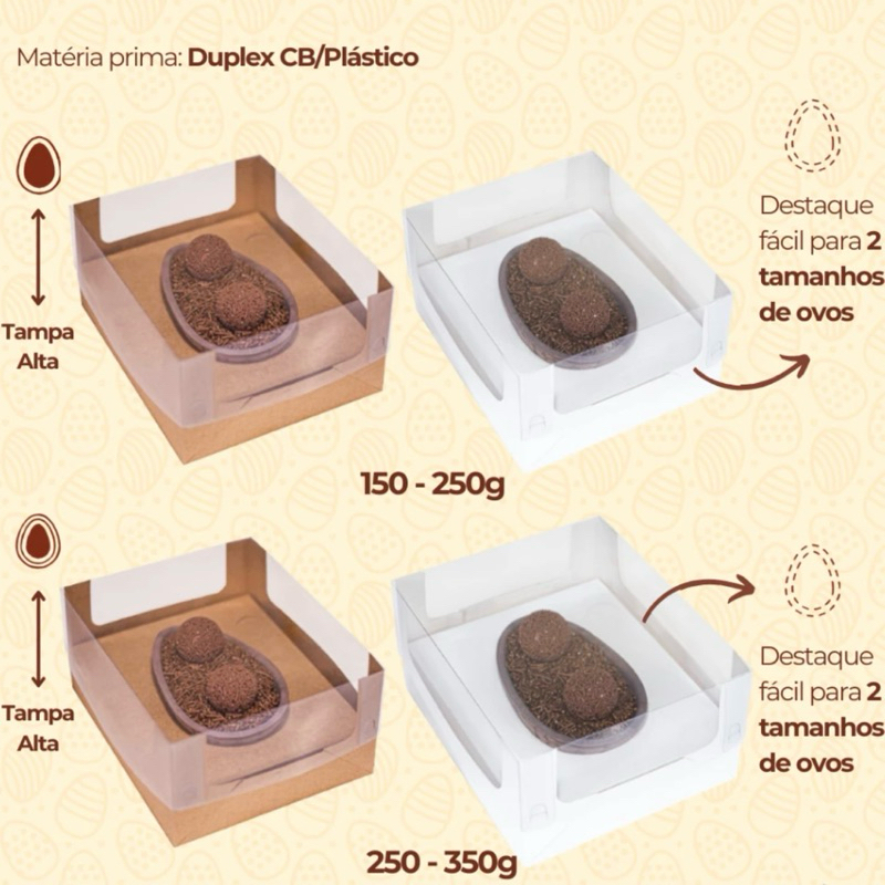 10~20 Caixas Ajustável Ovo de Páscoa 150, 250, 350g - Embalagem Multigramas Para Ovos OFF (CHOCO)