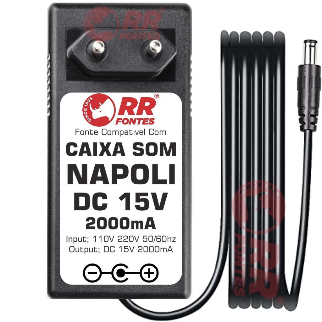 Fonte Carregador 15V 2A Para Caixa De Som Amplificada Napoli