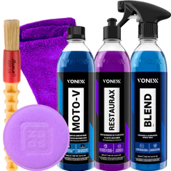Moto-V Shampoo Desengraxante Cera Blend Spray Vitrificadora com SiO2 Restaurax Revitalizador Vonixx