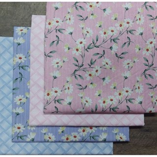 Kit Tricoline Floral Especial Azul e Rosa 70 X 50 cm - 4 Unidades