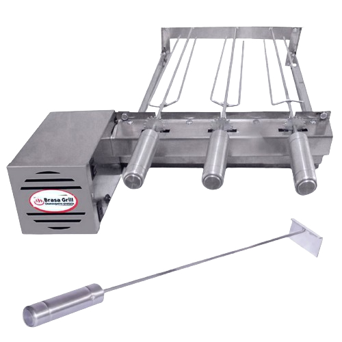 Brasa Grill Único Andar Gira 3 Espetos Churrasqueira Elétrica Giratória Bi Volts + Espalha Brasa